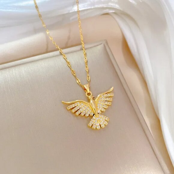 Gold Phoenix Rising Necklace - Picture 1 of 6